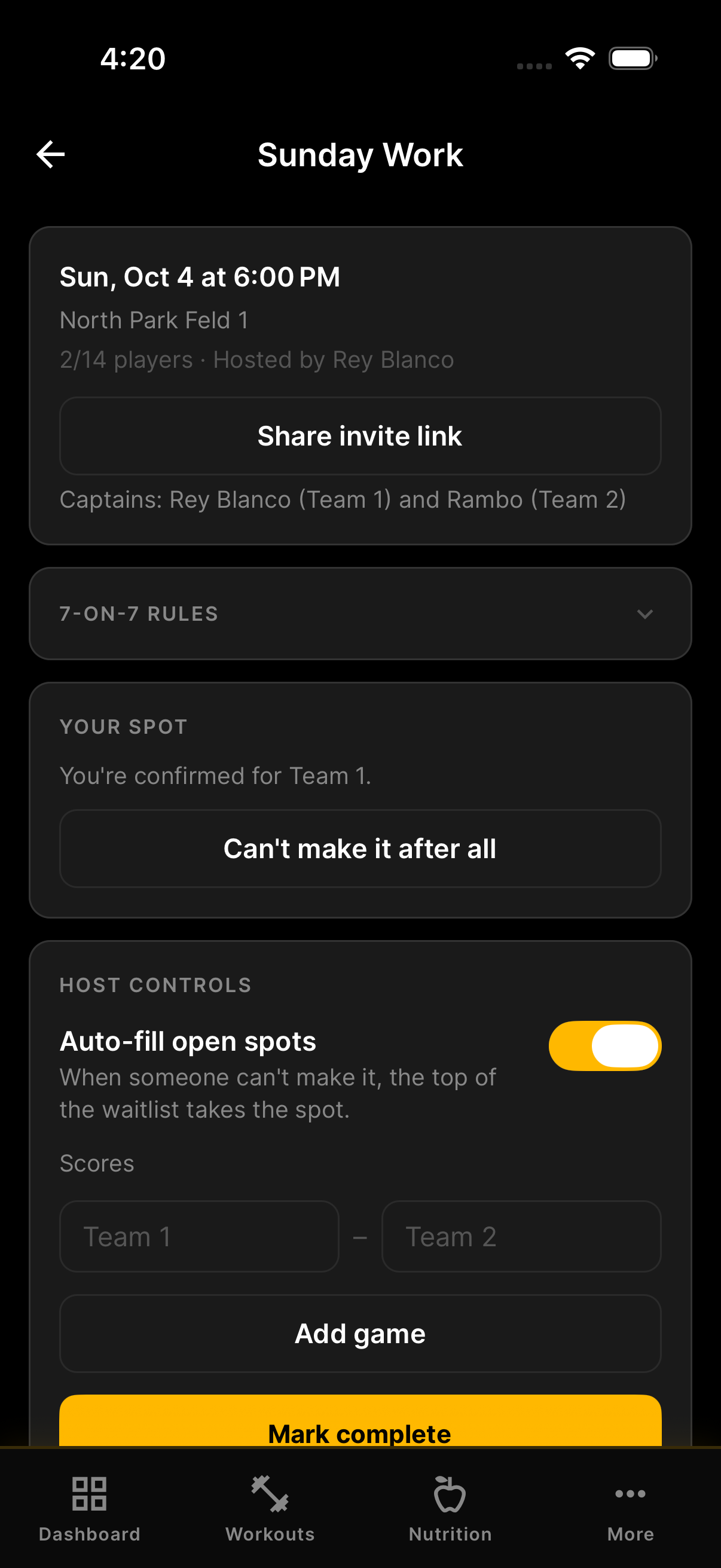 Hosting a 7-on-7 with the draft and captain controls